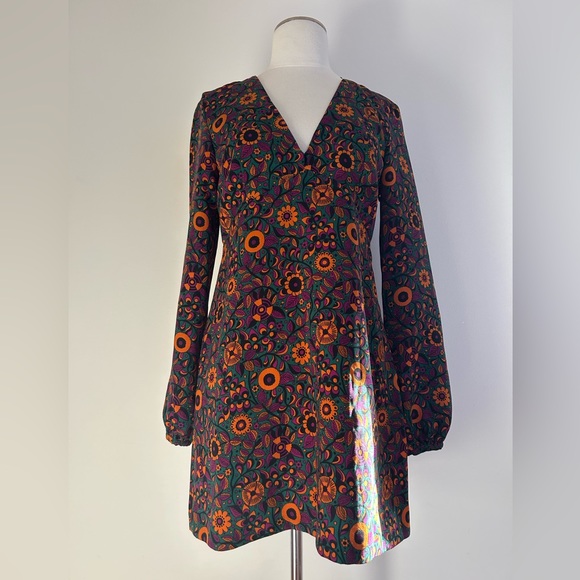 Zara Trafaluc bold retro floral print long sleeve mini dress - Picture 2 of 5